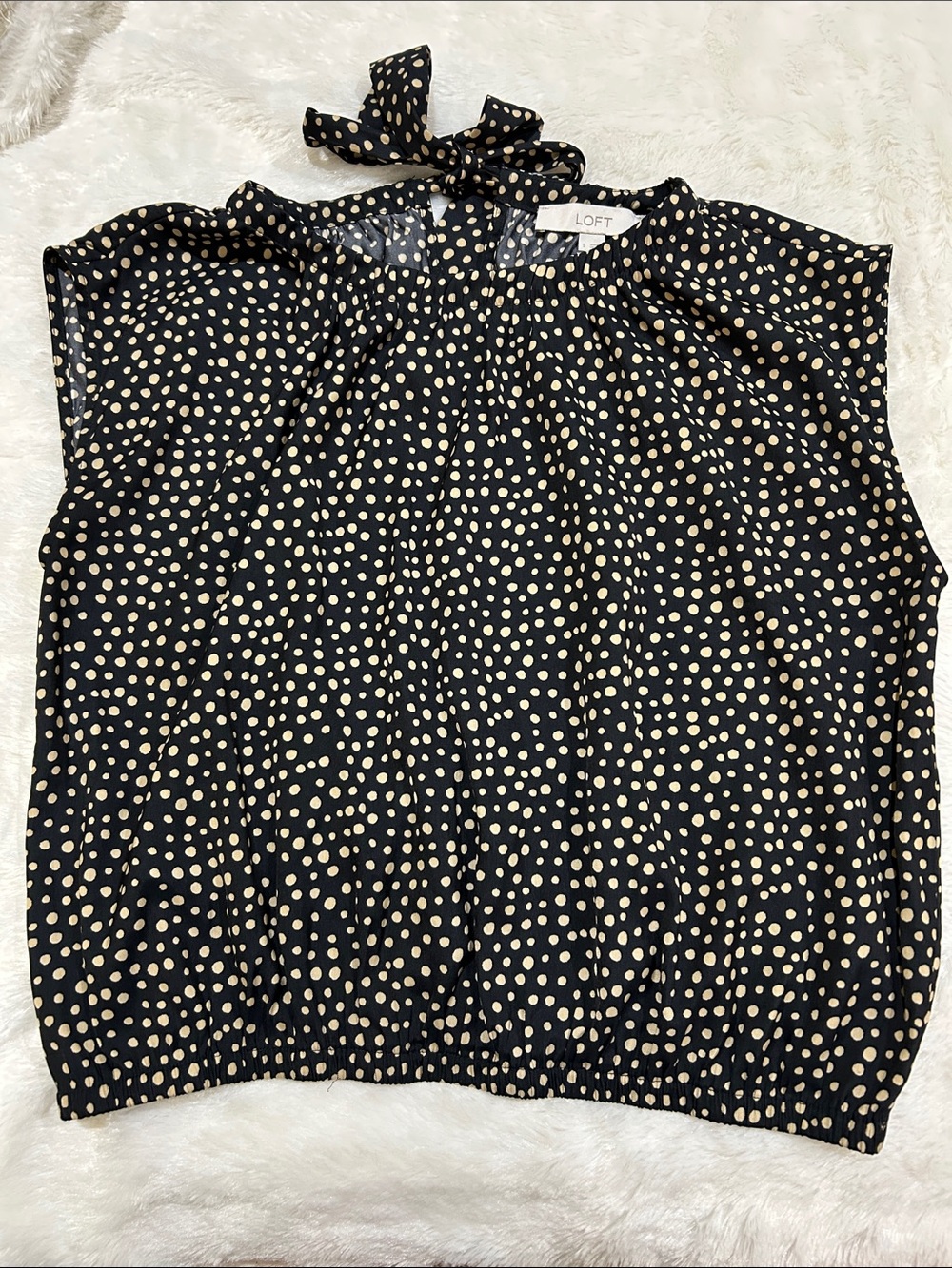 LOFT Black and Cream Polka Dot bubble hem top